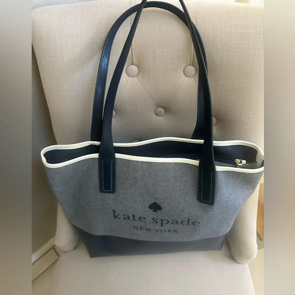 kate spade cream and navy and Tote Bag. 17”x13” - Picture 2 of 16
